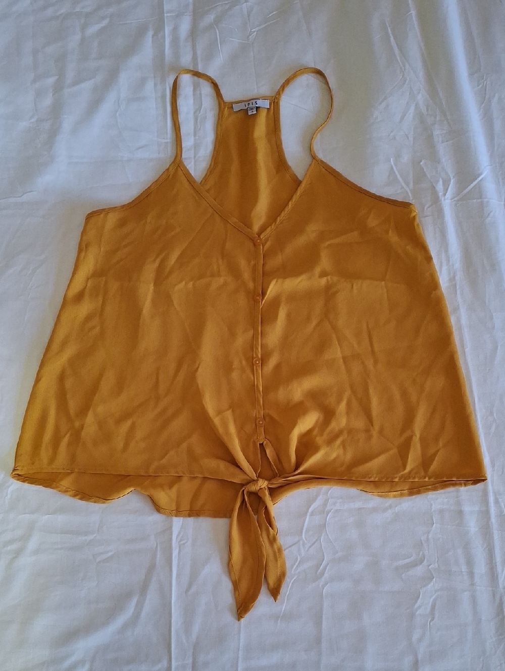 Iris Mustard Yellow Button Down Tie Front Tank Top Size S
